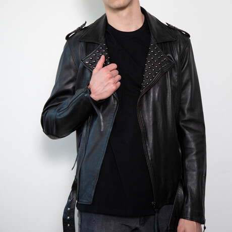Dome Studded Motorcycle Leather Jacket // Black (XS)