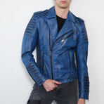 Quilted Motorcycle Leather Jacket // Charcoal + Blue (2XL)