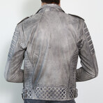 Quilted Motorcycle Leather Jacket // Charcoal Gray (M)