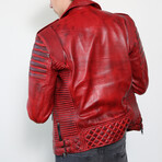 Quilted Motorcycle Leather Jacket // Charcoal + Red (XL)