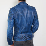 Quilted Motorcycle Leather Jacket // Charcoal + Blue (S)