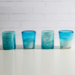 Handblown Glasses // Set of 4 // Aqua Combo