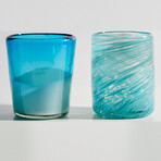 Handblown Glasses // Set of 4 // Aqua Combo