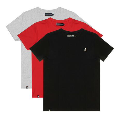 Crew Neck Tee // Pack of 3 // Black Anthracite + Fiery Red + Gray Mix (S)