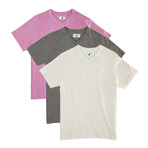 V-Neck Tee // Pack of 3 // White + Charcoal Mix + Pink (L)