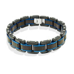 Polished Brushed Carbon Fiber Bracelet // 14mm // Black + Blue
