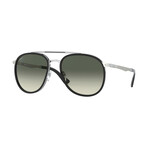 Persol // Men's Full Rim Pilot Sunglasses // Silver and Black + Gray Gradient