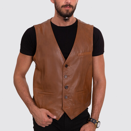 Jackson Leather Vest // Whiskey (XS)
