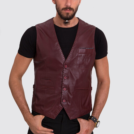 Emmet Leather Vest // Claret Red (XS)
