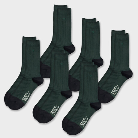 Basic Rib Crew Socks // Pack of 6 // Forest