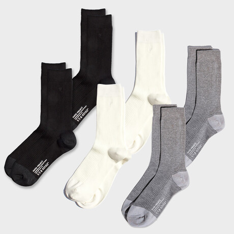 Basic Rib Crew Socks // Pack of 6 // Black + White + Gray