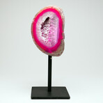 Genuine Polished Pink Banded Agate Geode + Custom Metal Stand