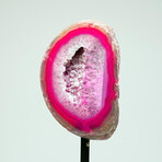 Genuine Polished Pink Banded Agate Geode + Custom Metal Stand