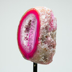 Genuine Polished Pink Banded Agate Geode + Custom Metal Stand