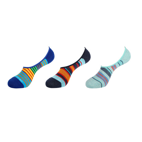 Stripes No Show Socks // 3-Pack // Blue + Gray