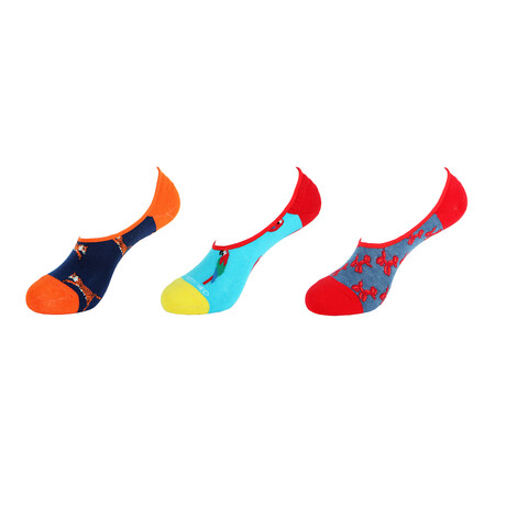 Tigers + Parrots + Balloon Dogs No Show Socks // 3-Pack // Assorted