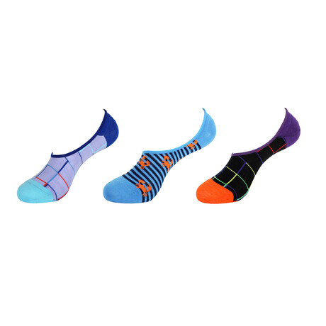 Crabs + Squares No Show Socks // 3-Pack // Assorted