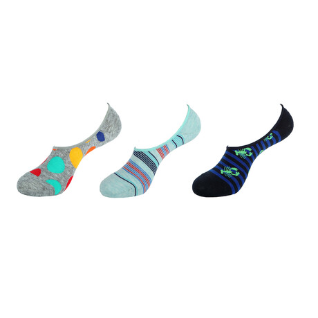 Lobsters + Dots + Stripes No Show Socks // 3-Pack // Assorted