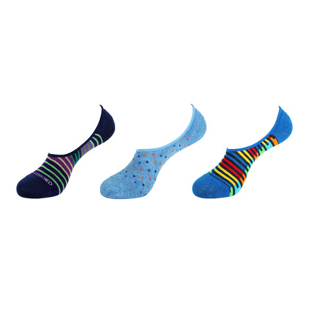 Stripes + Dots No Show Socks // 3-Pack // Blue
