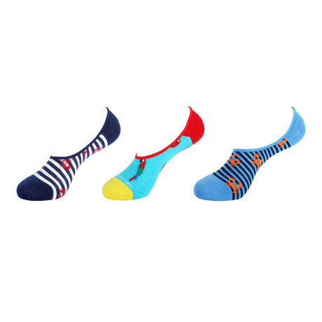 Lobsters + Parrots + Crabs No Show Socks // 3-Pack // Assorted