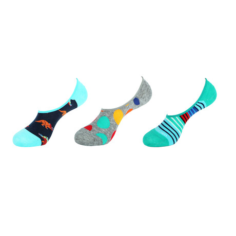 Dinos + Dots + Stripes No Show Socks // 3-Pack // Assorted