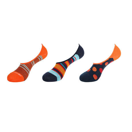 Dots + Stripes No Show Socks // 3-Pack // Orange
