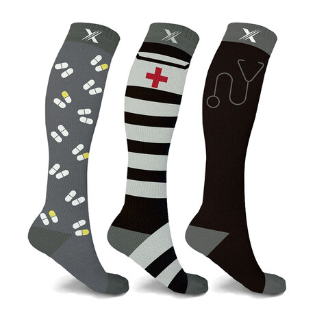 Knee-High Compression Socks for Nurses and Doctors // 3-Pairs (Small/Medium)