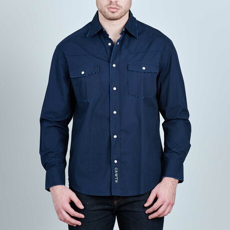 Dodge City Western Long-Sleeve Button-Down Shirt // Blue (S)
