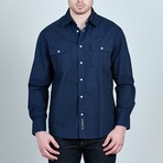 Dodge City Western Long-Sleeve Button-Down Shirt // Blue (L)