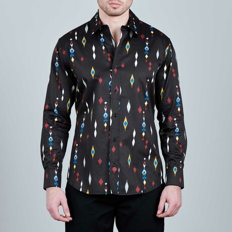 Ghost Dance Ikat Long-Sleeve Button-Down Shirt // Black (S)