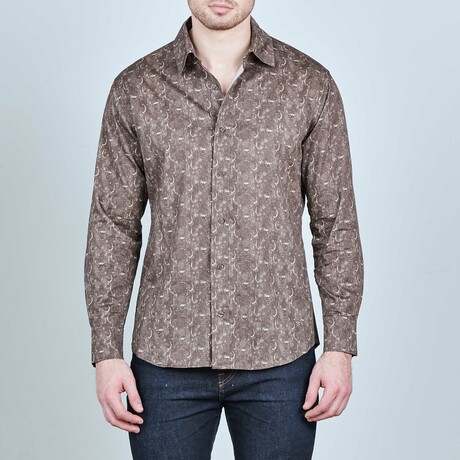 American Bison Stampede Long-Sleeve Button-Down Shirt // Brown (S)