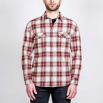 Embroidered Elbow Patch Flannel // Red + Cream (XL)