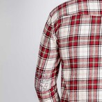 Embroidered Elbow Patch Flannel // Red + Cream (M)