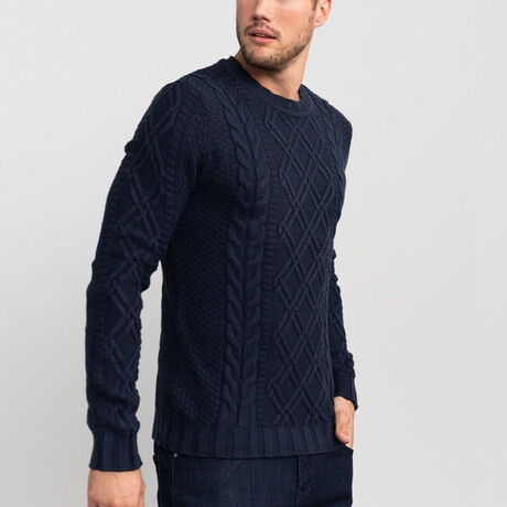 Awens Crew Neck Sweater // Navy Blue (Small)