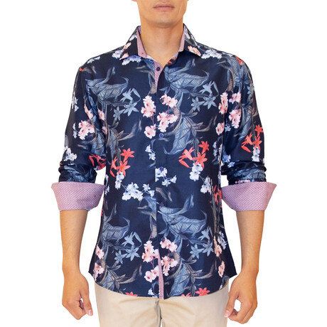 Mathieu Long Sleeve Button Up Shirt // Navy (XS)