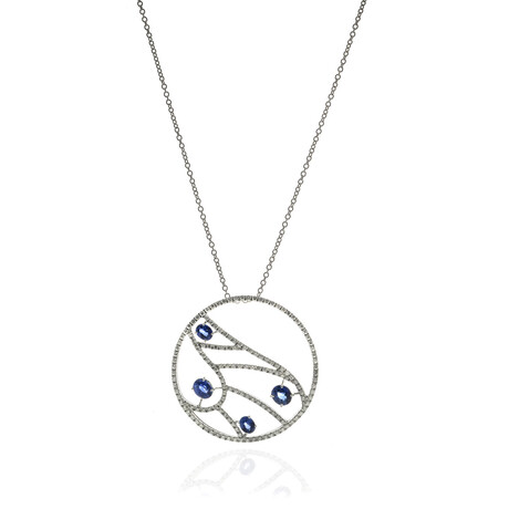 Damiani // Battito D'ali 18k White Gold Diamond + Sapphire Necklace // 20" // Store Display