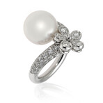 Mikimoto 18k White Gold Diamond + South Sea Pearl Cocktail Ring // Ring Size 6.5 // Store Display