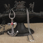 Skull Anchor Necklace + Lab Garnet // Silver + Red