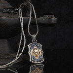 Lion Necklace + CZ Diamonds // Silver + Blue + Bronze