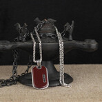 Dog Tag Necklace // Silver + Red