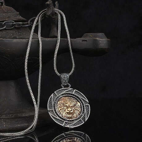 Lion Medallion + CZ Diamonds // Silver + Black + Bronze