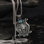 Lion Necklace // Silver + Blue
