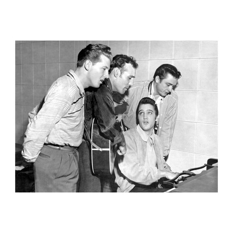 Rock and Roll musicians Jerry Lee Lewis, Carl Perkins, Elvis Presley and Johnny Cash as "The Million Dollar Quartet"
