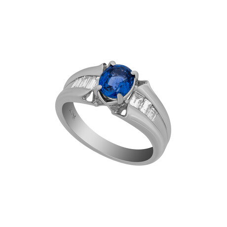 Estate Platinum Sapphire + Diamond Ring // Ring Size: 5.75 // Pre-Owned