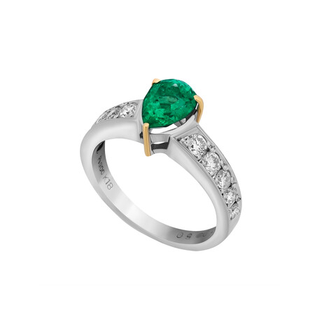 Estate Platinum + 18k Yellow Gold + Diamond + Emerald Ring // Ring Size: 5.5 // Pre-Owned