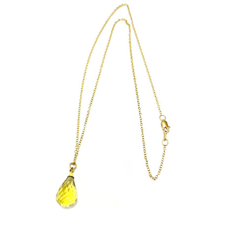 Estate 18k Yellow Gold + Green Citrine Charm Necklace // Pre-Owned