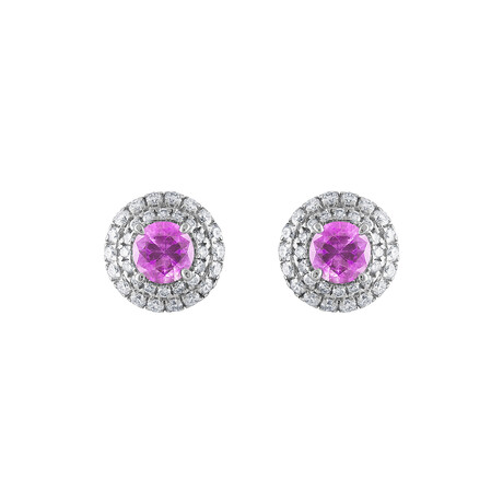 18K White Gold Diamond + Pink Sapphire Earrings IV // New