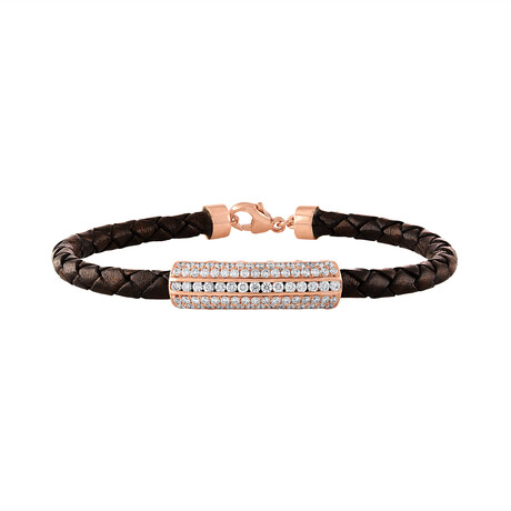 18K Rose Gold Leather + Diamond Bracelet II // 8"