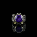 Round Amethyst Ring // Silver + Purple (5)