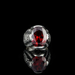 Big Garnet Stone Ring // Silver + Red (7.5)